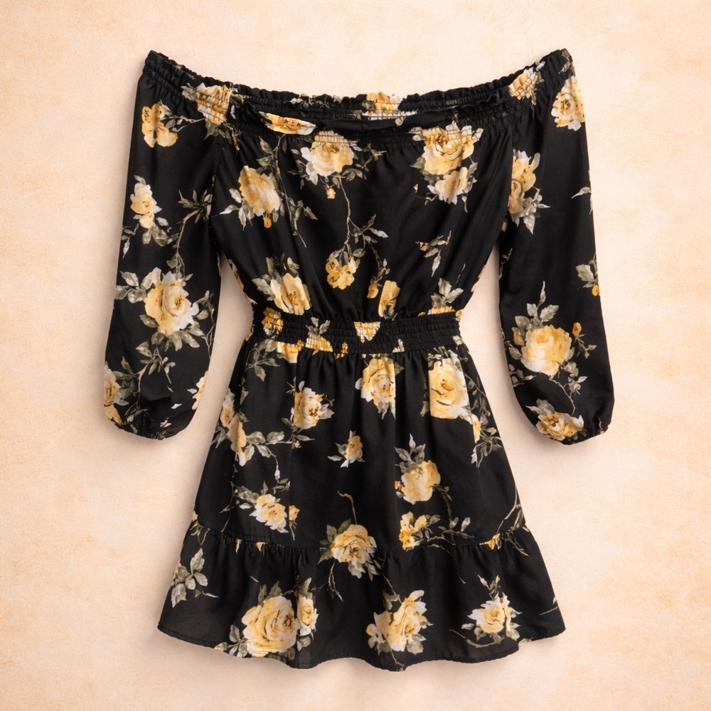 DYNAMITE OFF THE SHOULDER FLORAL DRESS